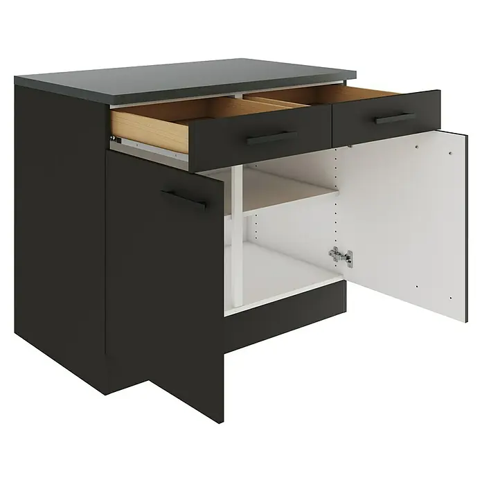 Optifit Madrid420 Küchen-Unterschrank - 60 x 100 x 84,8 cm, Anthrazit Matt, Mit 2 Schubkästen und 2 Türen - Moderne Küchenzeile in Anthrazit mit Schubladen und Stauraum hinter Türen für eine stilvolle und funktionale Küchenausstattung.