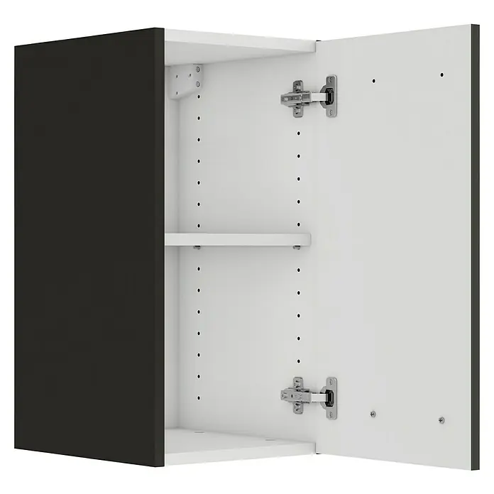 Optifit Madrid420 Hängeschrank - 34,6 x 30 x 57,6 cm, Anthrazit Matt - Ein offener, grauer Hängeschrank mit verstellbaren Einlegeböden und Scharnieren zur individuellen Anpassung an Ihre Bedürfnisse.