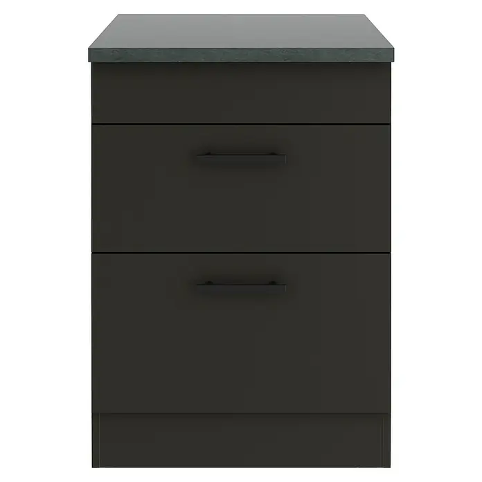 Optifit Madrid420 Unterschrank - 60 x 60 x 84,8 cm, Anthrazit Matt, Mit 1 Blende und 2 Auszügen - Dunkelgrauer Nachttisch mit zwei Schubladen und modernen Griffen, perfekt für das Schlafzimmer, robust und stilvoll.