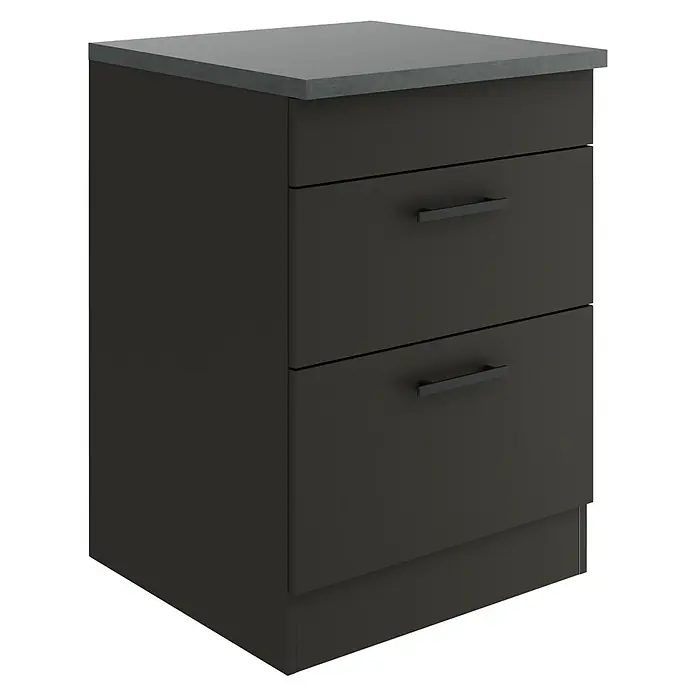 Optifit Madrid420 Unterschrank - 60 x 60 x 84,8 cm, Anthrazit Matt, Mit 1 Blende und 2 Auszügen - Dunkler Unterschrank mit zwei Schubladen und einer grauen Platte, perfekt für die moderne Küche oder das Badezimmer. Bietet praktischen Stauraum.