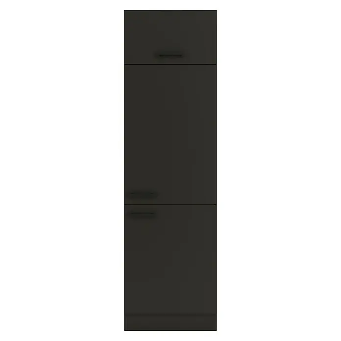 Optifit Madrid420 Geräteumbauschrank - 60 x 60 x 206,8 cm, Anthrazit Matt, Für Kühlschrank Typ 1, Mit Klappe - Schwarzer Hochschrank mit zwei Schubladen und schlichtem Design. Ideal für moderne Küchen oder Badezimmer, bietet viel Stauraum.