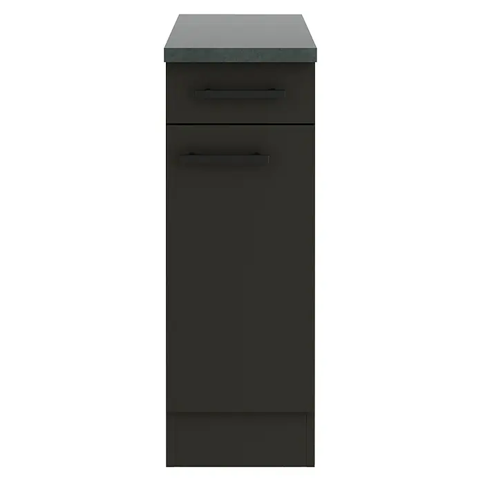 Optifit Madrid420 Küchen-Unterschrank - 60 x 30 x 84,8 cm, Anthrazit Matt, Mit 1 Schubkasten und 1 Tür - Ein schwarzer Unterschrank mit zwei Schubladen und einer grauen Arbeitsplatte für zusätzlichen Stauraum in Ihrer Küche oder Ihrem Bad.