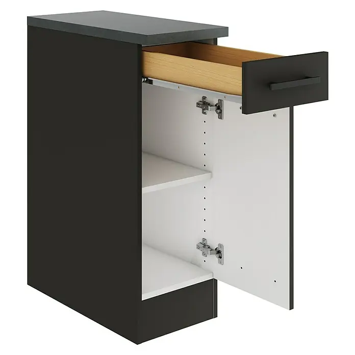 Optifit Madrid420 Küchen-Unterschrank - 60 x 30 x 84,8 cm, Anthrazit Matt, Mit 1 Schubkasten und 1 Tür - Grauer Küchenschrank mit Schublade und Regalen.
