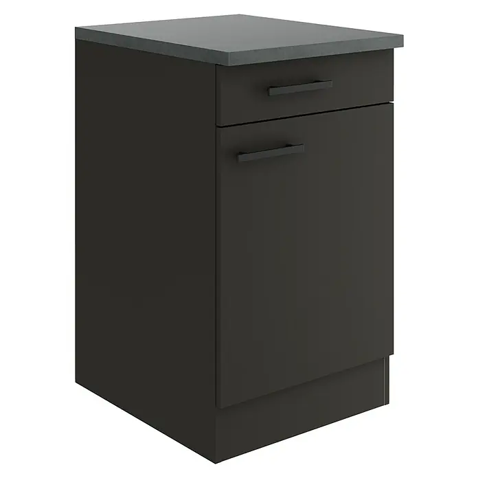 Optifit Madrid420 Küchen-Unterschrank - 60 x 50 x 84,8 cm, Anthrazit Matt, Mit 1 Schubkasten und 1 Tür - Ein dunkler Badezimmerschrank mit einer Schublade und einer Tür, ideal für stilvolle Badezimmeraufbewahrung.