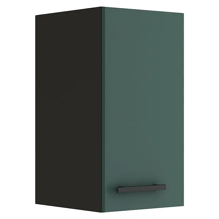 Optifit Verona405 Hängeschrank - 34,6 x 30 x 57,6 cm, Steingrün - Ein moderner Hängeschrank in Schwarz und Grün mit einem eleganten, minimalistischen Design, ideal für jede Küche.