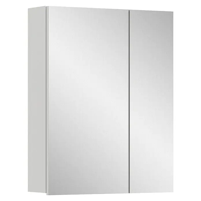 xonox.home Vira Spiegelschrank Vira - B x H: 60 x 77 cm, Ohne Beleuchtung, Holz, Weiß - Dieses Bild zeigt einen weißen Spiegelschrank mit zwei Türen. Der Schrank ist schlicht und modern gestaltet und bietet Stauraum.