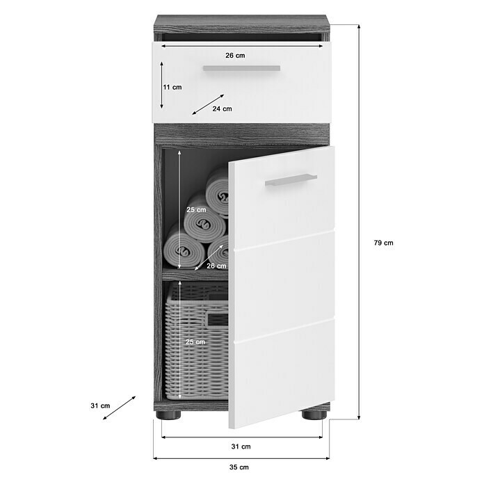 xonox.home Blake Unterschrank Blake (B x T x H: 35 x 31 x 79 cm, Weiß/Rauchsilber) | BAUHAUS