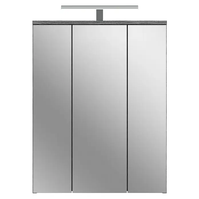 xonox.home Blake LED-Spiegelschrank Blake - B x H: 60 x 77 cm, Mit Beleuchtung, Holz, Rauchsilber - Spiegelschrank mit drei Türen und integrierter Beleuchtung für Badezimmer.