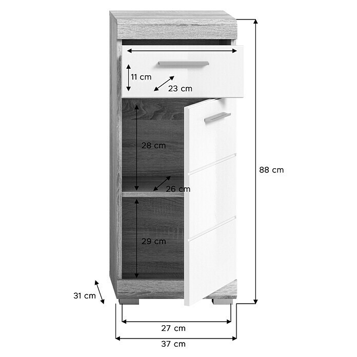 xonox.home Lambada Unterschrank Lambada (B x T x H: 37 x 31 x 88 cm, Weiß/Sonoma Eiche hell) | BAUHAUS
