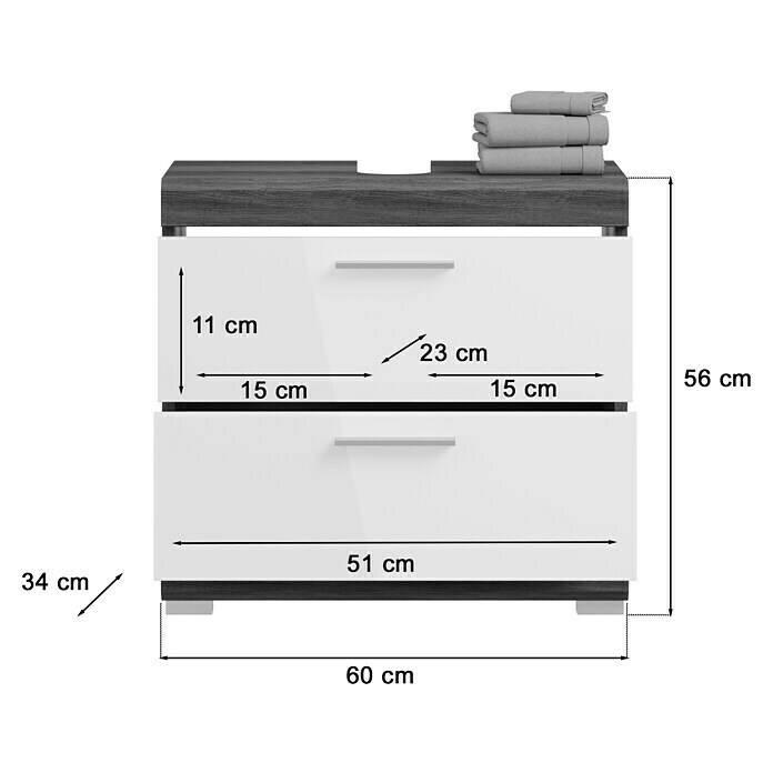 xonox.home Scout Waschtischunterschrank Scout (B x T x H: 60 x 34 x 56 cm, Weiß/Rauchsilber, Glänzend, 2 Schubladen) | BAUHAUS