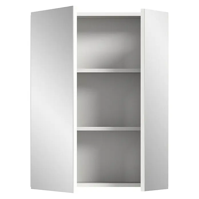xonox.home Vira Spiegelschrank Vira - B x H: 60 x 77 cm, Ohne Beleuchtung, Holz, Weiß - Ein weißer Badezimmerschrank mit einer offenen und einer geschlossenen Tür, der Stauraum bietet und sich perfekt für das Badezimmer eignet.