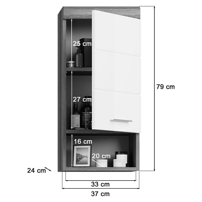 xonox.home Scout Hängeschrank Scout (B x T x H: 37 x 24 x 79 cm, Weiß/Rauchsilber) | BAUHAUS