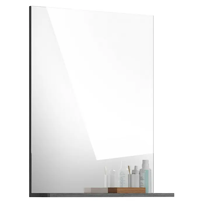 xonox.home Scout Ablagespiegel Scout - 60 x 18 x 79 cm, Rauchsilber - Ein moderner Badezimmerspiegel mit Ablage für Kosmetikartikel und Zahnbürsten. Die Oberfläche ist glatt und reflektierend.