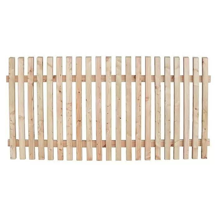 Joda Vorgartenzaun aus Douglasie/Lärche - 200 x 100 cm, Holz - Heller Holzzaun mit vertikalen Latten und horizontalen Streben.