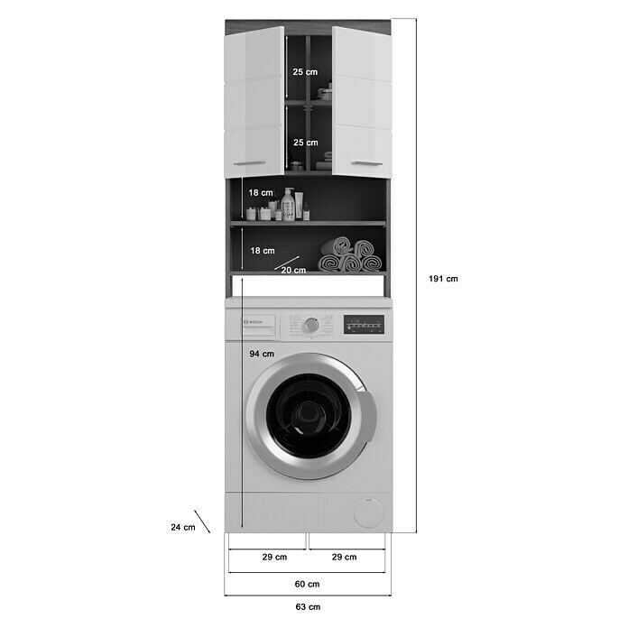 xonox.home Scout Waschmaschinenregal Scout (L x B x H: 24 x 63 x 191 cm, Weiß/Rauchsilber) | BAUHAUS