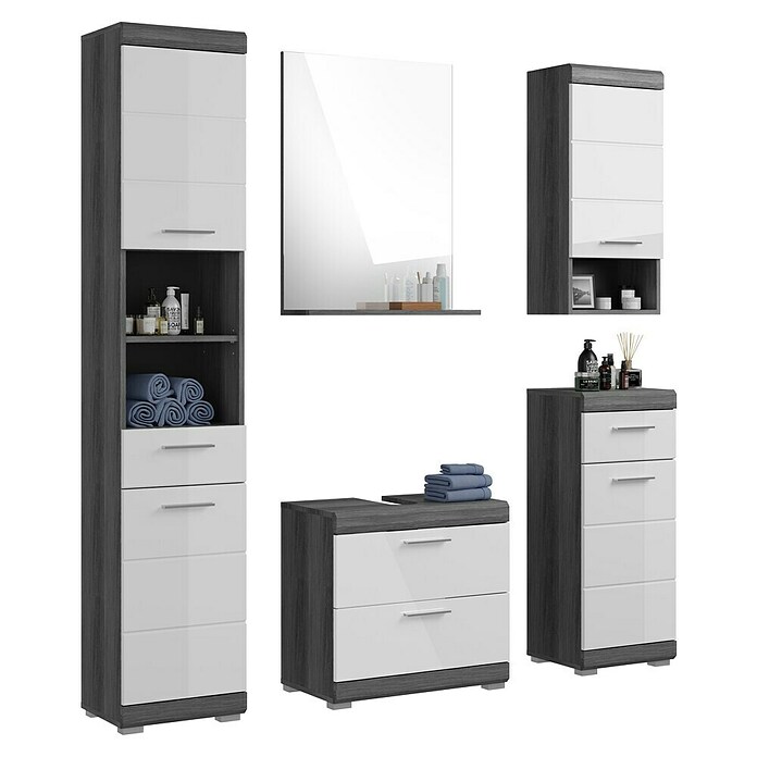xonox.home Scout Badmöbel-Set Scout (164 cm, Weiß/Rauchsilber, Glänzend, 2 Schubladen) | BAUHAUS