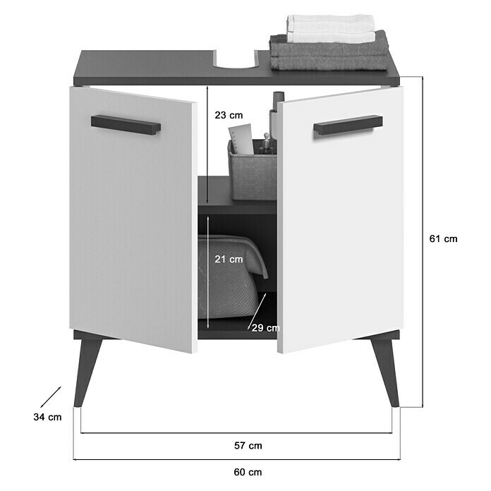 xonox.home Rocket Waschtischunterschrank Rocket (B x T x H: 60 x 34 x 61 cm, Weiß/Anthrazit, Matt) | BAUHAUS