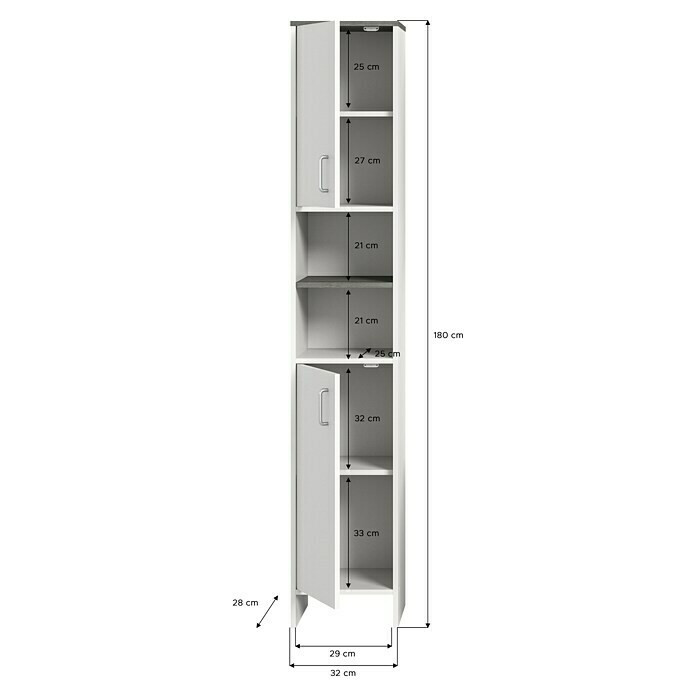 xonox.home Los Angeles Hochschrank Los Angeles (33 x 31 x 191 cm, Weiß/Rauchsilber) | BAUHAUS