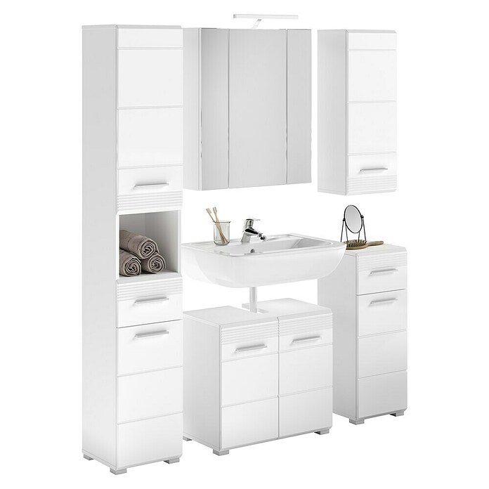 xonox.home Linus Badmöbel-Set Linus (150 cm, Weiß, Glänzend, Mit Beleuchtung) | BAUHAUS