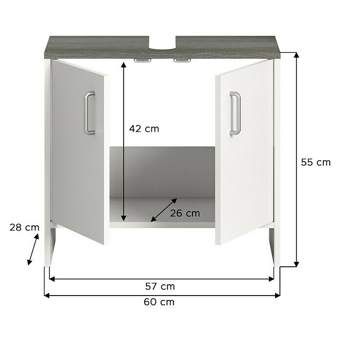 xonox.home Los Angeles Waschtischunterschrank Los Angeles (B x T x H: 65 x 31 x 54 cm, Weiß/Rauchsilber, Matt) | BAUHAUS