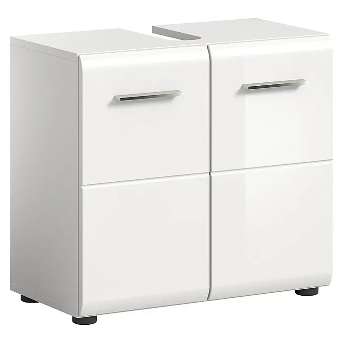 xonox.home Waschtischunterschrank Ice - B x T x H: 60 x 32 x 54 cm, Weiß, Glänzend - Eleganter, weißer Badunterschrank mit vier Schubladen und minimalistischen Griffen für ein modernes Badezimmerdesign.