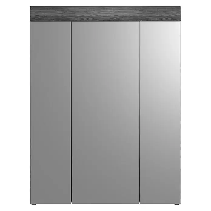 xonox.home Scout Spiegelschrank Scout - B x H: 60 x 79 cm, Ohne Beleuchtung, Holz, Rauchsilber - Modernes Badezimmer mit einem dreitürigen Spiegelschrank mit Holzoberfläche, der eine stilvolle und funktionale Stauraumlösung bietet.