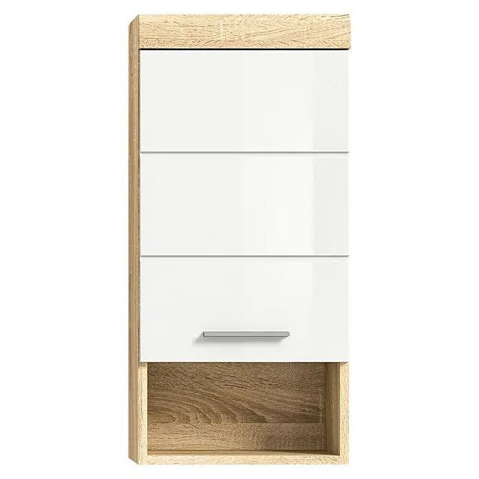 xonox.home Lambada Hängeschrank Lambada - B x T x H: 37 x 24 x 79 cm, Weiß/Sonoma Eiche hell - Das moderne Wandschrank-Design bietet viel Stauraum mit seinen weißen Fronten und dem Holzrahmen, ideal für ein stilvolles Zuhause.