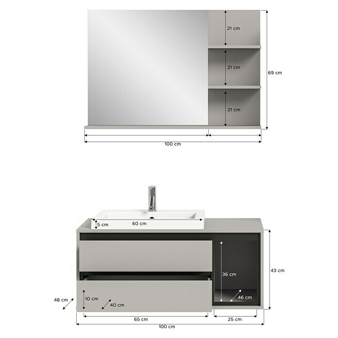 xonox.home Jaru Badmöbel-Set Jaru (100 cm, Grau, Matt, 3 -tlg.) | BAUHAUS