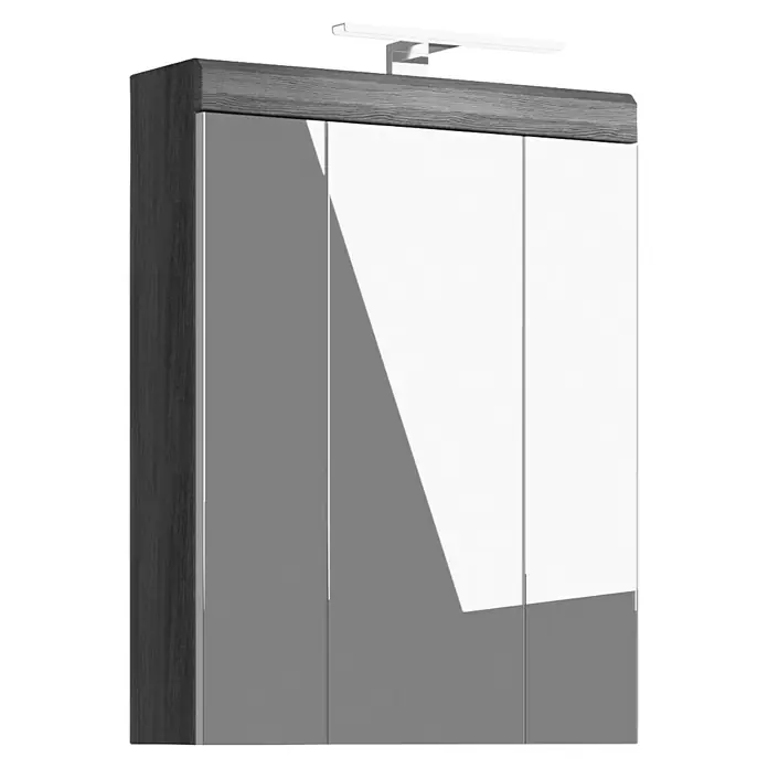 xonox.home Scout LED-Spiegelschrank Scout - B x H: 60 x 79 cm, Mit Beleuchtung, Holz, Rauchsilber - Dreitüriger Spiegelschrank mit grauer Holzoptik und integrierter Beleuchtung für das Badezimmer. Praktische und elegante Badmöbel.