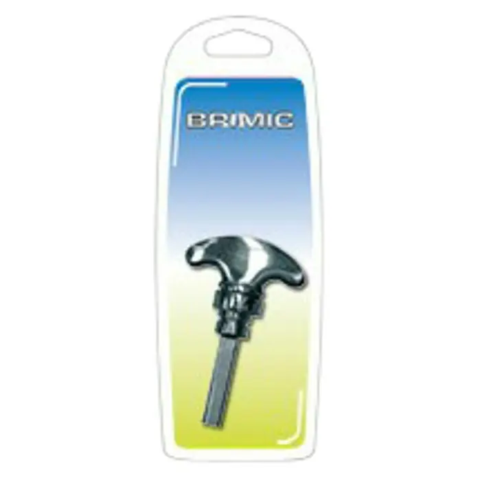 Micel Brimic Pestillo con bloqueo 918198 - Níquel satinado - Una llave Brimic en un embalaje transparente. La herramienta tiene un mango en forma de T y un eje hexagonal.