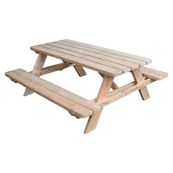 Joda Kinder-Gartentisch Weser - L x B x H: 180 x 165 x 70 cm, Lärche, Hellbraun - Picknicktisch aus hellem Naturholz mit angefügten Bänken.