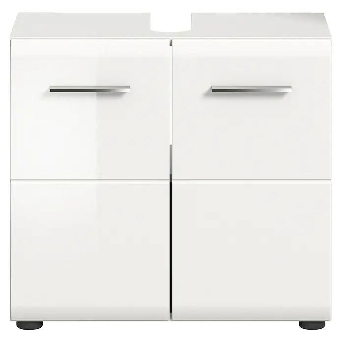 xonox.home Waschtischunterschrank Ice - B x T x H: 60 x 32 x 54 cm, Weiß, Glänzend - Weißer Badezimmerschrank mit vier Türen und Chromgriffen. Der Schrank bietet praktischen Stauraum im Badezimmer.