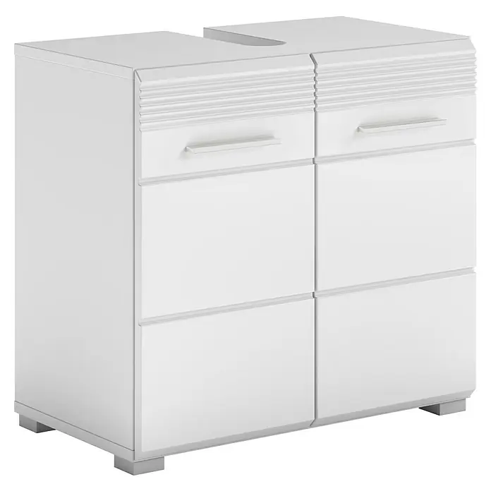 xonox.home Linus Waschtischunterschrank Linus - B x T x H: 60 x 34 x 56 cm, Weiß, Glänzend - Elegantes weißes Unterschrank mit Schubladen. Ideal für Badezimmer, bietet es stilvollen Stauraum.