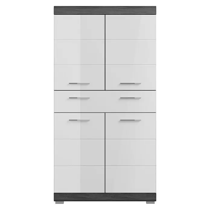 xonox.home Scout Hochschrank Scout 3 - B x T x H: 74 x 31 x 141 cm, Weiß/Rauchsilber - Das moderne Sideboard in Weiß und Grau verfügt über Schubladen und Schrankfächer und bietet stilvollen Stauraum.