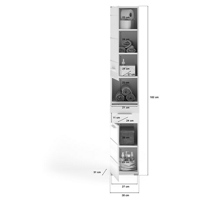 xonox.home Linus Hochschrank Linus (30 x 31 x 182 cm, Weiß) | BAUHAUS