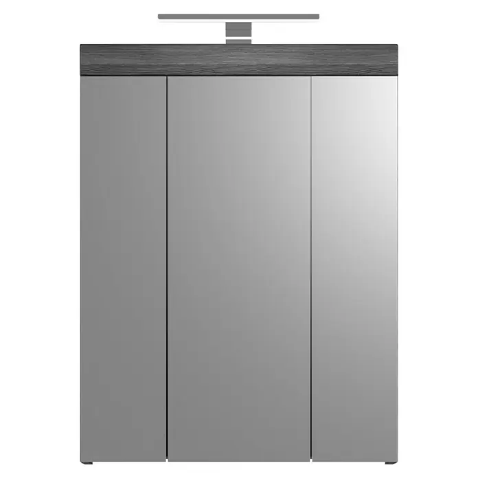 xonox.home Scout LED-Spiegelschrank Scout - B x H: 60 x 79 cm, Mit Beleuchtung, Holz, Rauchsilber - Bild eines Spiegelschranks mit drei Türen und Beleuchtung.