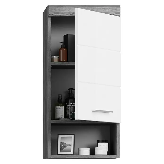 xonox.home Scout Hängeschrank Scout - B x T x H: 37 x 24 x 79 cm, Weiß/Rauchsilber - Dieser graue Hängeschrank mit einer strahlend weißen Tür bietet stilvollen Stauraum für Badezimmerutensilien und Kosmetikprodukte.