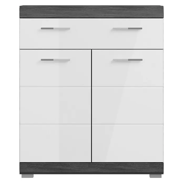 xonox.home Scout Highboard Scout - B x T x H: 74 x 31 x 88 cm, Weiß/Rauchsilber - Moderner Schrank in Weiß und Grau mit vier Schubladen und zwei Türen für zusätzlichen Stauraum.