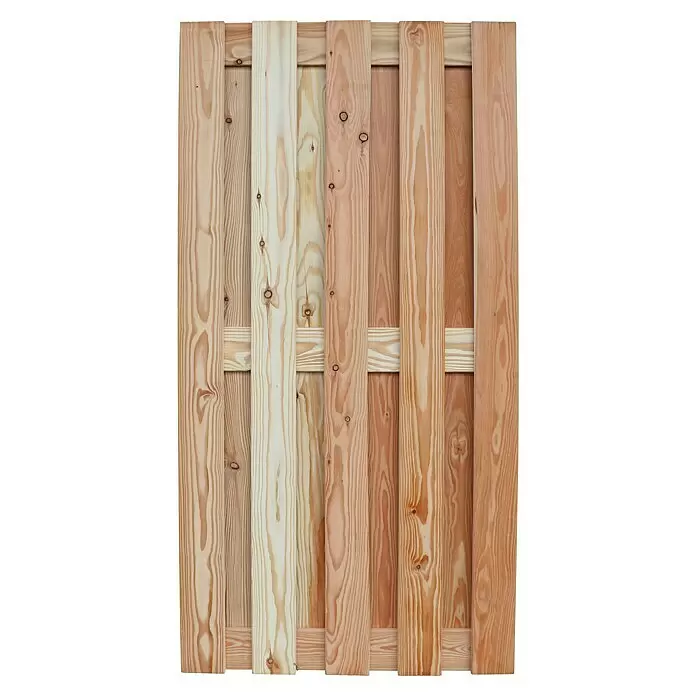 Joda Sichtschutzelement Toronto - 90 x 180 cm, Holz, Natur - Zaunfeld aus Naturholz mit vertikalen Latten und horizontalen Streben, Maserung und Äste sichtbar.