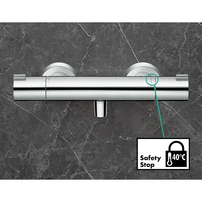 Hansgrohe Grifo con termostato MyFox - Ancho: 29,6 cm, Cromo, Resplandeciente - Grifo termostático de ducha con tope de seguridad a 40°C para una ducha segura sin riesgo de quemaduras.