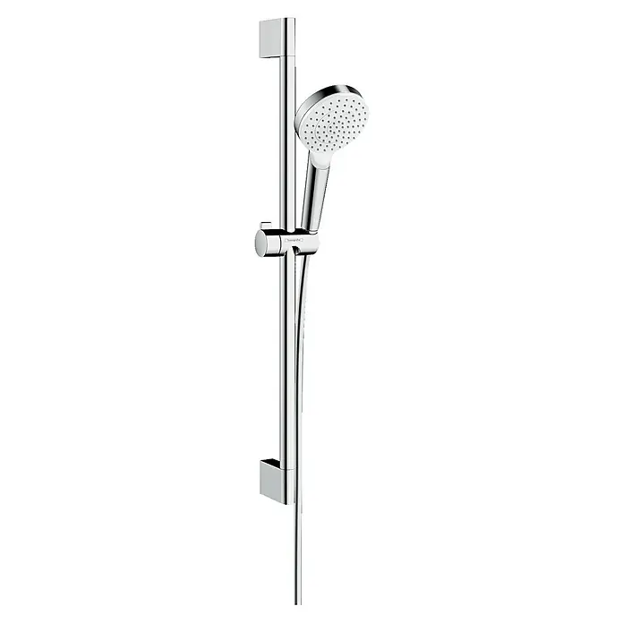 Hansgrohe Crometta Conjunto de ducha - Número de tipos de chorro: 1 ud., Cromo - Barra de ducha con teleducha. La barra de ducha cromada cuenta con una teleducha ajustable con diferentes configuraciones de rociado para una experiencia de ducha relajante.