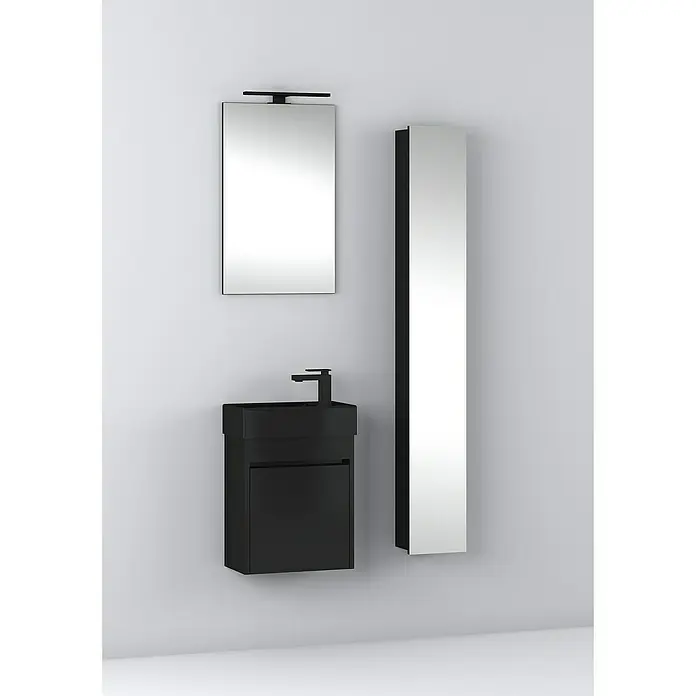 Astor Ombra Spiegelschrank - B x H: 23 x 149 cm, Schwarz, Matt - Modernes Badezimmer-Set in Schwarz mit Waschbeckenunterschrank, Spiegel und Hochschrank für ein stilvolles Ambiente.