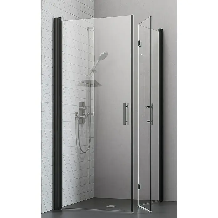 Camargue Vario Eckdusche B4+B52 - L x B x H: 100 x 80 x 195 cm, Beschichtet, Schwarz, Glasstärke: 6 mm - Moderne Duschkabine mit schwarzem Rahmen und klarem Glas. Das schlichte Design fügt sich nahtlos in jedes Badezimmer ein und bietet eine stilvolle Duscherfahrung.