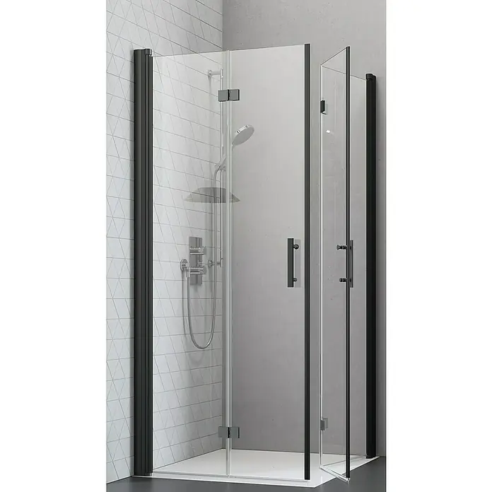 Camargue Vario Eckdusche B54+B52 - L x B x H: 100 x 80 x 195 cm, Beschichtet, Schwarz, Glasstärke: 6 mm - Elegante Duschkabine mit schwarzem Rahmen und klarem Glas. Zeitloses Design für moderne Badezimmer mit stilvollen Beschlägen.