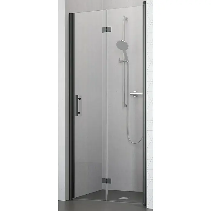 Camargue Vario Nischendusche B54+B9 - 100 x 195 cm, Beschichtet, Schwarz, 6 mm - Elegante Duschkabine mit schwarzem Rahmen und Griff, ausgestattet mit einer Handbrause und einer stilvollen Duscharmatur. Zeitgemäßes Design für Ihr Badezimmer.