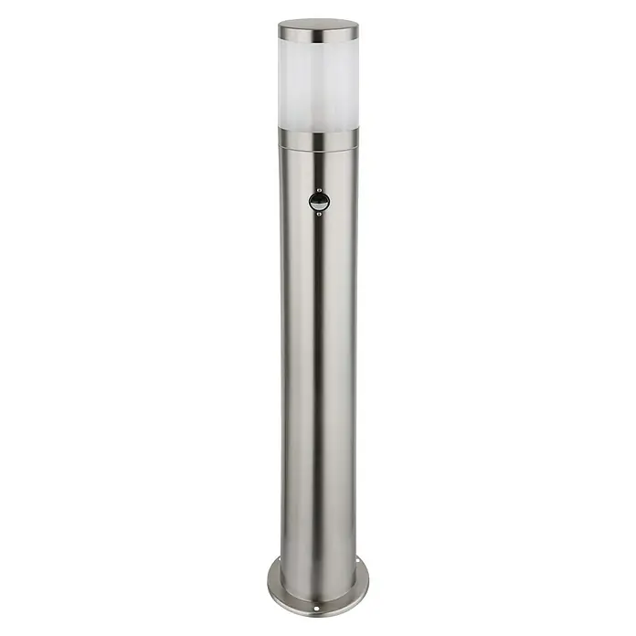 Globo Xeloo Außenstehleuchte - 60 W, Höhe: 80 cm, IP44, Edelstahl - Eine moderne, silberfarbene Standleuchte mit einem zylindrischen Schirm für den Außenbereich. Ideal für Gärten und Wege.