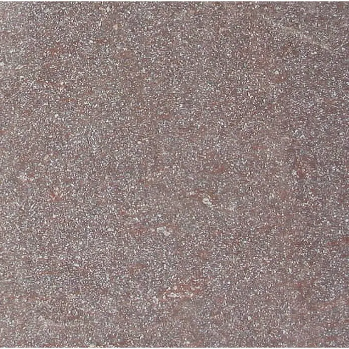 Terrassenfliese Porphyr Trentino - 60 x 60 x 2 cm, Rot/Braun, Matt - Detailaufnahme einer texturierten, rötlich-braunen Steinplatte mit feinen, hellen Sprenkeln. Ideal für Bodenbeläge und Wandverkleidungen.