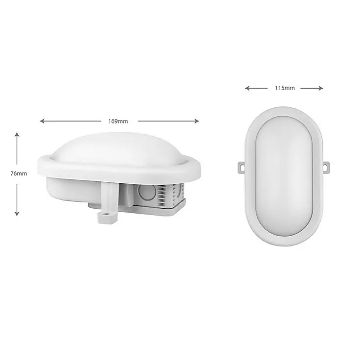 Polaroid LED-Außenwandleuchte - Weiß, L x B x H: 16,9 x 11,5 x 7,6 cm, 5,5 W - Abbildung einer weißen LED-Deckenleuchte mit den Maßen 169 mm Länge und 115 mm Breite. Die Höhe beträgt 76 mm.