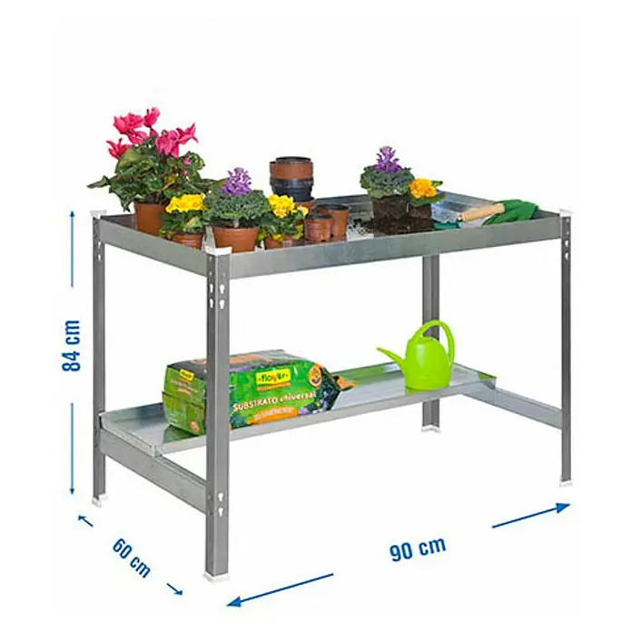 Simonrack Simongarden Mesa de cultivo Desk - L x An x Al: 60 x 90 x 84 cm, Aluminio, Galvanizado/Gris - Mesa de jardinería de dos niveles ideal para plantas y herramientas. Dimensiones: 84 cm de altura, 60 cm de ancho y 90 cm de profundidad.