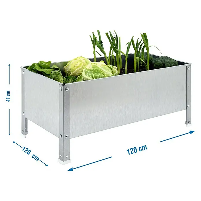 Simonrack Simongarden Huerto Urbano Urban - 120 x 120 x 41 cm, Aluminio, Galvanizado - Cama de jardín elevada de acero inoxidable con lechuga, col y puerros. Dimensiones: 120 cm de largo, 41 cm de alto. Ideal para jardín o balcón.